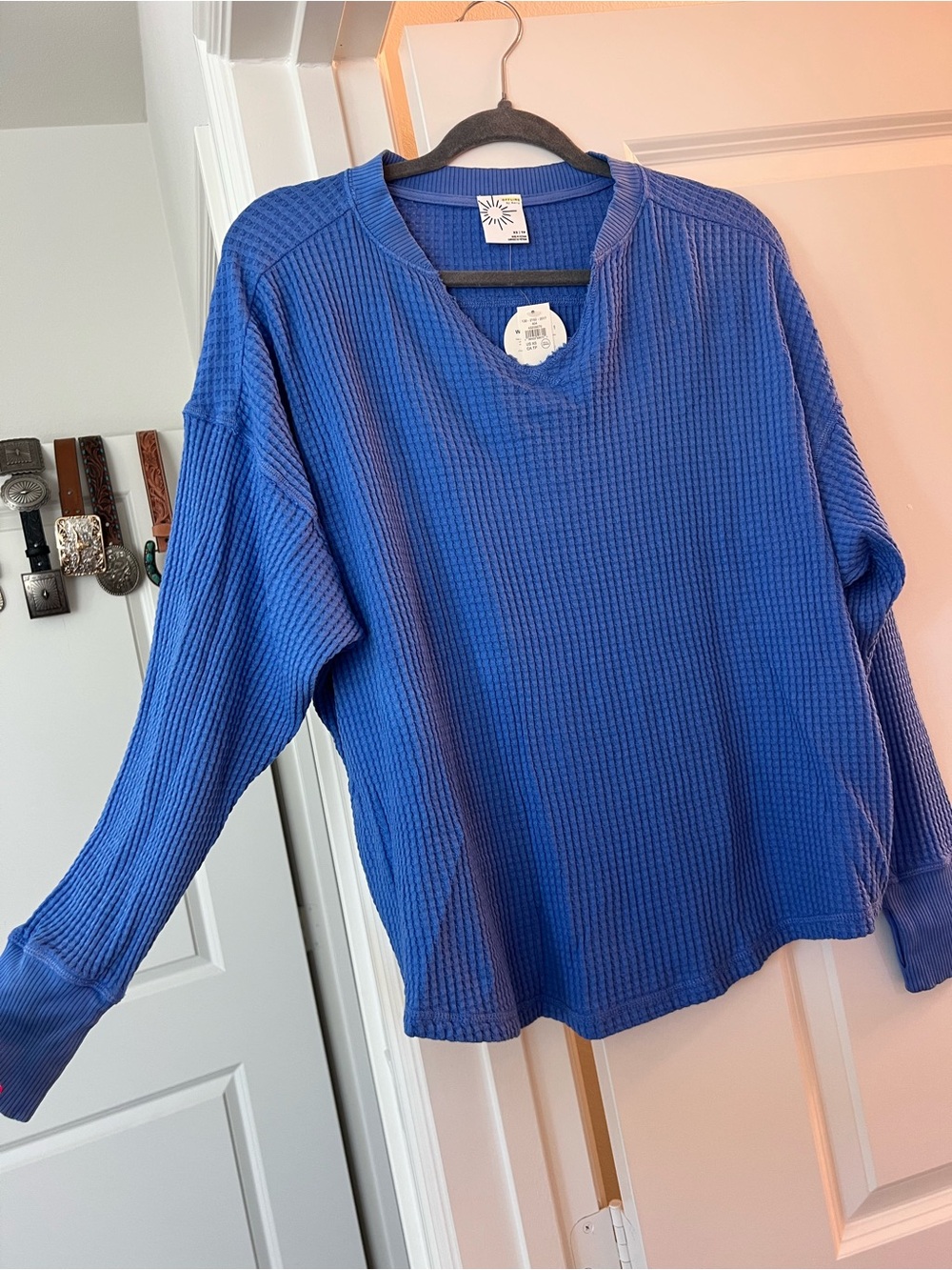 aerie Women's Blue Waffle-Knit Long Sleeve thermal